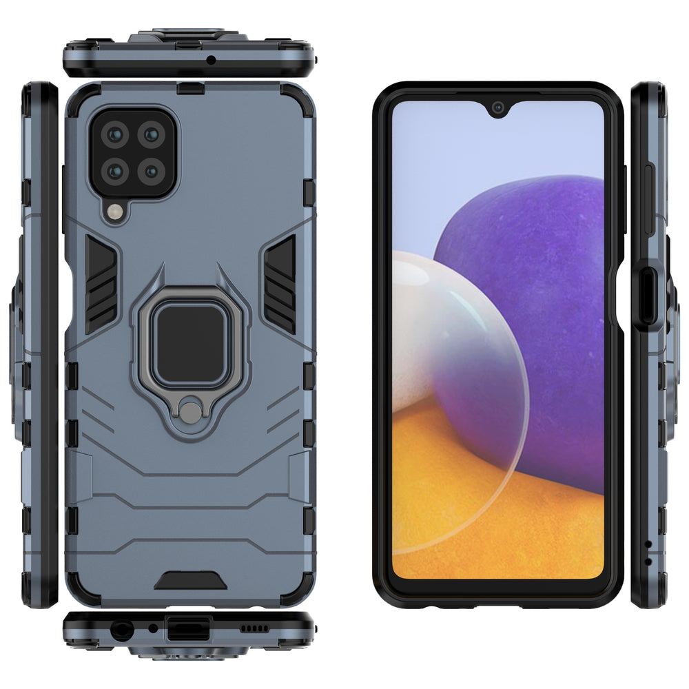 Ring Armor Case Kickstand Tough Rugged Cover til Samsung Galaxy A22 4G blå