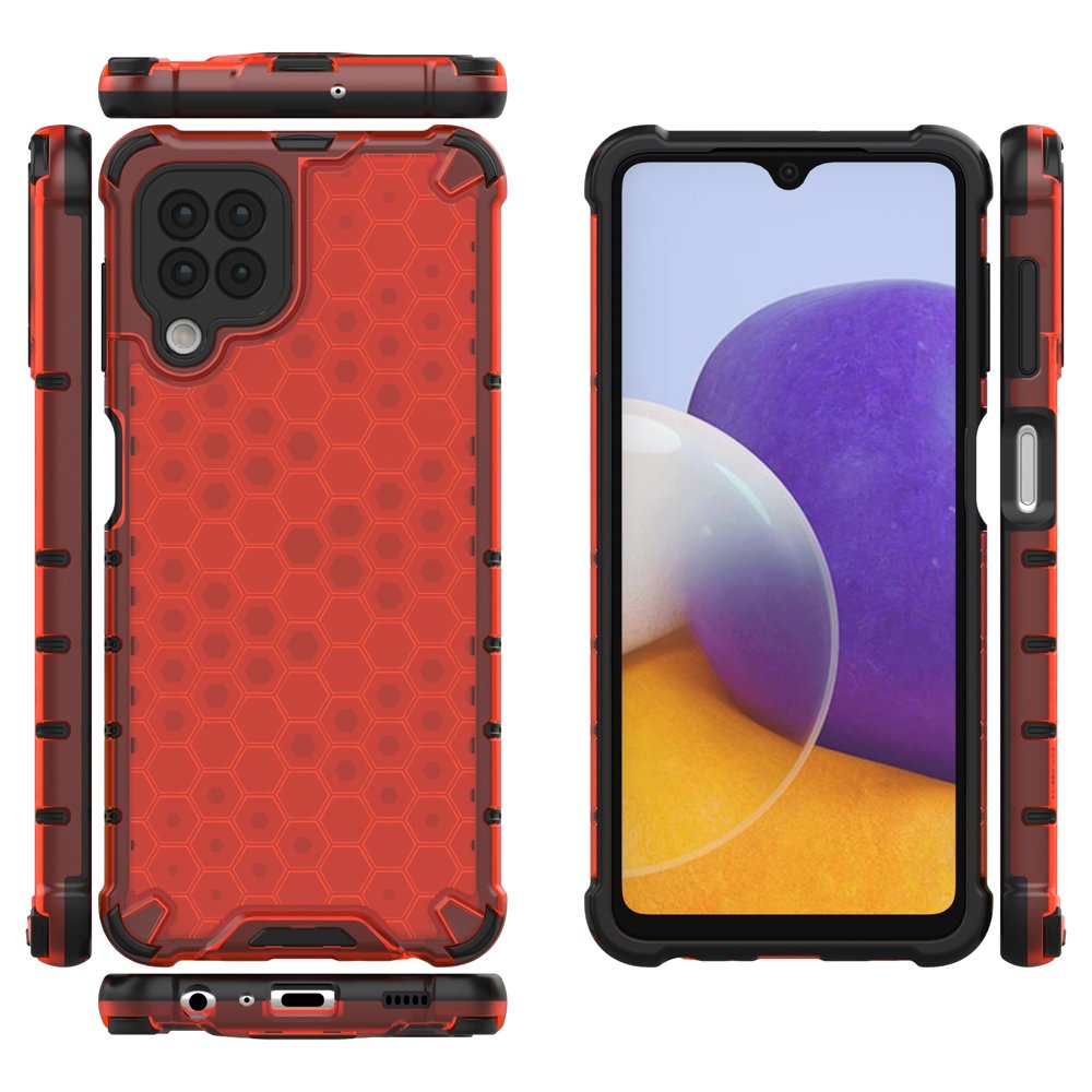 Honeycomb Case armor cover med TPU Bumper til Samsung Galaxy A22 4G rød
