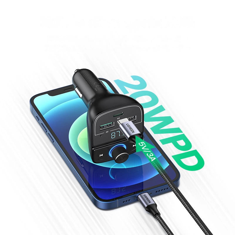 Ugreen FM Transmitter Bluetooth 5.0 MP3 bil oplader 3x USB TF micro SD 4.8 A sort (CD229)