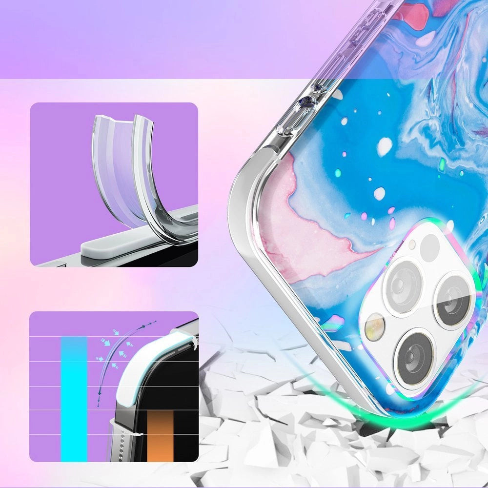 Kingxbar Watercolor Series farve tilfælde til iPhone 12 Pro Max Blå-rosa