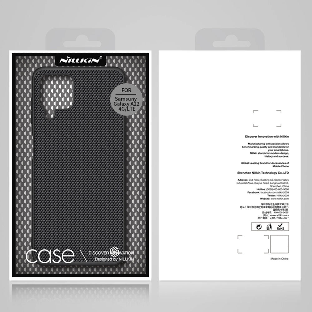 Nillkin Textured Case holdbar forstærket etui med gel ramme og nylon tilbage til Samsung Galaxy A22 4G sort