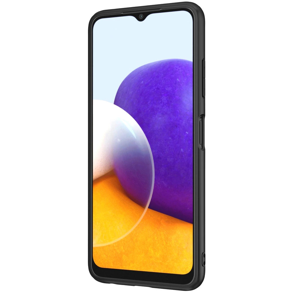 Nillkin Textured Case holdbar forstærket etui med gel ramme og nylon tilbage til Samsung Galaxy A22 4G sort
