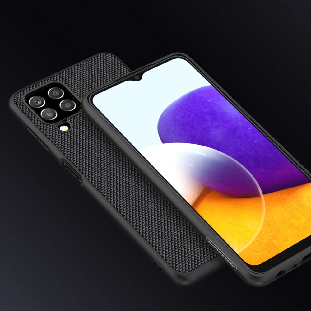 Nillkin Textured Case holdbar forstærket etui med gel ramme og nylon tilbage til Samsung Galaxy A22 4G sort
