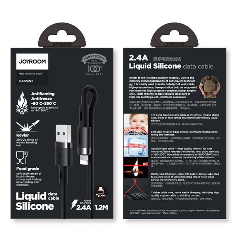 Joyroom flydende silikone datakabel N2 USB-A / Lightning 2,4A 1,2m - sort