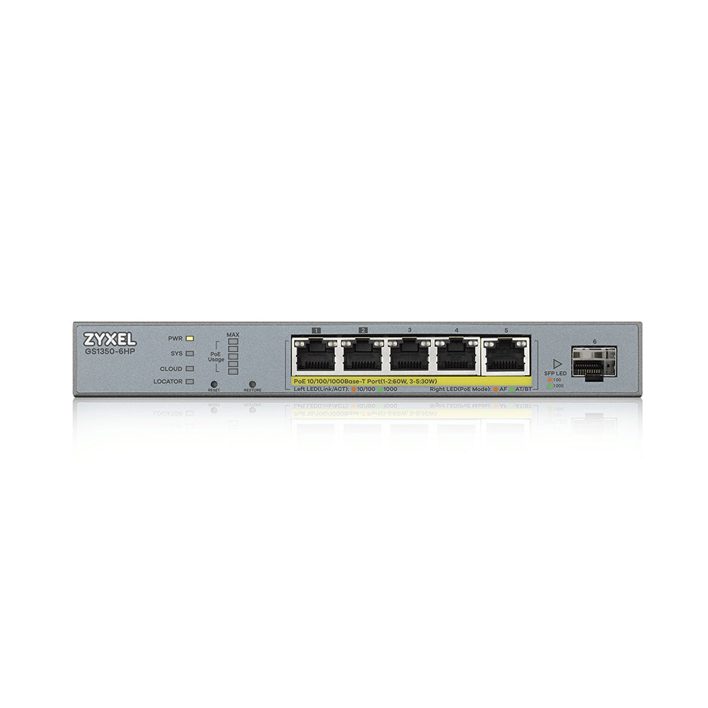 Zyxel GS1350-6HP-EU0101F netværksswitch Administreret L2 Gigabit Ethernet (10/100/1000) Strøm over Ethernet (PoE) Grå