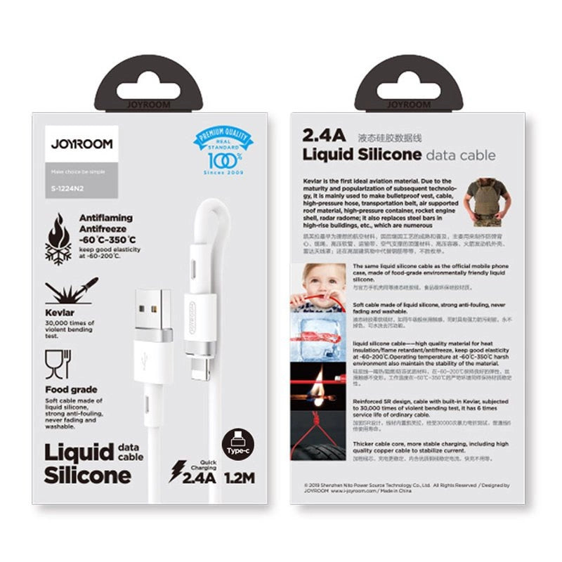 Joyroom flydende silikone datakabel N2 USB-A / Lightning 2,4A 1,2m - hvid