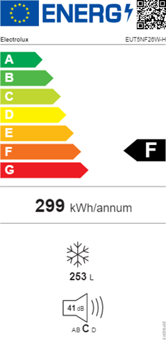 ELECTROLUX EUT5NF26W-H - FRITSTÅENDE FRYSESKAB