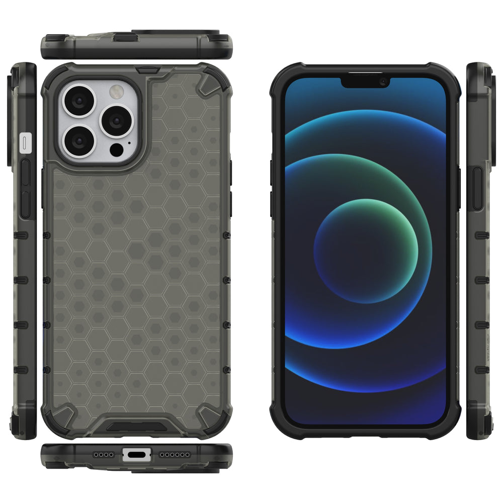 Honeycomb Case rustning med TPU Bumper til iPhone 13 Pro Max sort