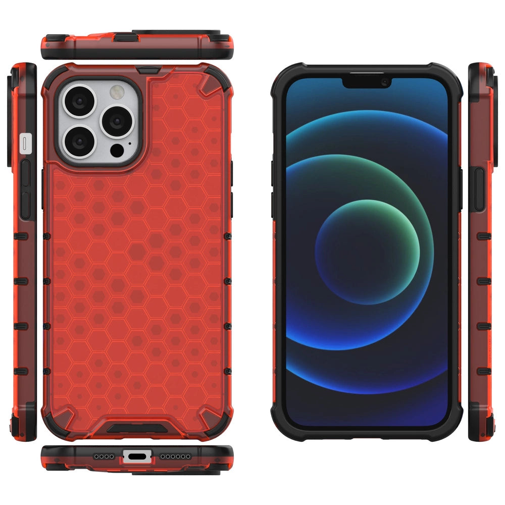 Honeycomb Case rustning med TPU Bumper til iPhone 13 Pro Max rød