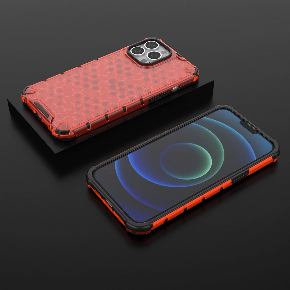 Honeycomb Case rustning med TPU Bumper til iPhone 13 Pro Max rød
