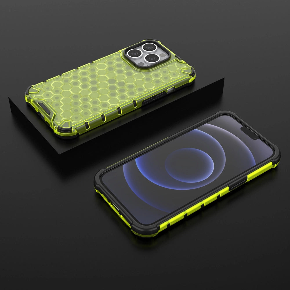 Honeycomb Case rustning med TPU Bumper til iPhone 13 Pro grøn