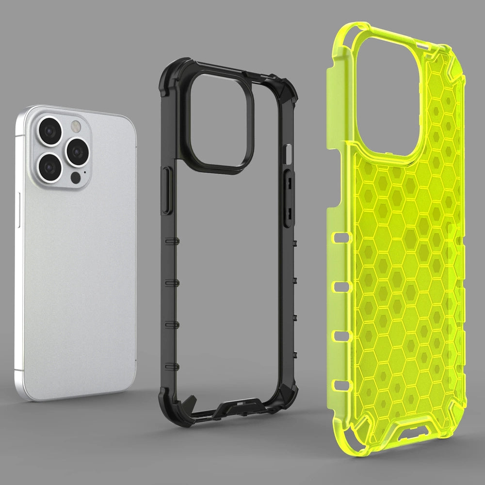 Honeycomb Case rustning med TPU Bumper til iPhone 13 Pro grøn