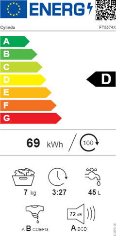 CYLINDA FT5574X - MED 4 ÅRS GARANTI FRONTBETJENT VASKEMASKINE