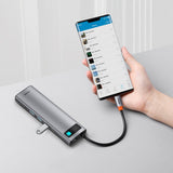 Baseus Metal Gleam 11in1 multifunctional USB Type C HUB - 3x USB 3.2 Gen 1 5Gbps / USB Type C PD 100W / 3.5 mm mini jack AUX / VGA Full HD 60Hz / 2x HDMI 4K 30Hz / TF and SD card reader / RJ45 1Gbps gray (CAHUB-CT0G)