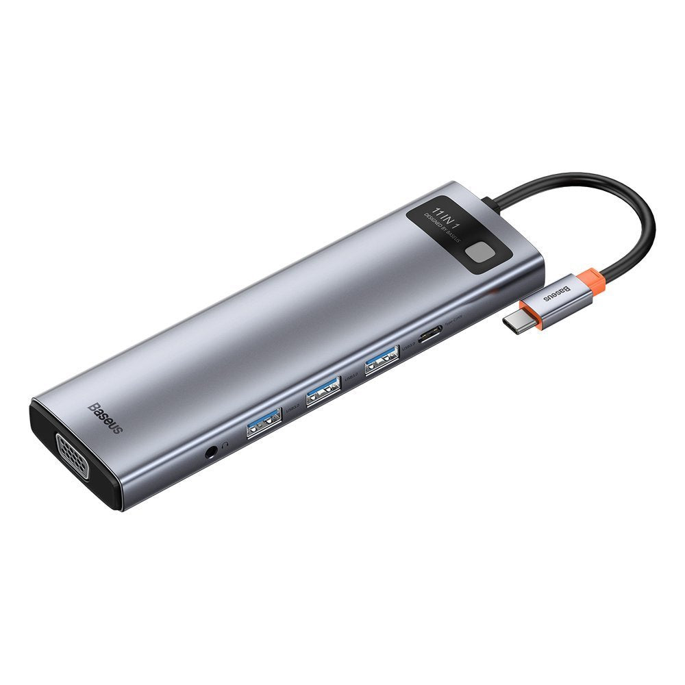 Baseus Metal Gleam 11in1 multifunctional USB Type C HUB - 3x USB 3.2 Gen 1 5Gbps / USB Type C PD 100W / 3.5 mm mini jack AUX / VGA Full HD 60Hz / 2x HDMI 4K 30Hz / TF and SD card reader / RJ45 1Gbps gray (CAHUB-CT0G)