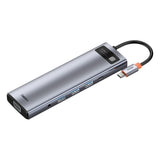 Baseus Metal Gleam 11in1 multifunctional USB Type C HUB - 3x USB 3.2 Gen 1 5Gbps / USB Type C PD 100W / 3.5 mm mini jack AUX / VGA Full HD 60Hz / 2x HDMI 4K 30Hz / TF and SD card reader / RJ45 1Gbps gray (CAHUB-CT0G)