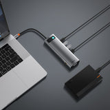 Baseus Metal Gleam 11in1 multifunctional USB Type C HUB - 3x USB 3.2 Gen 1 5Gbps / USB Type C PD 100W / 3.5 mm mini jack AUX / VGA Full HD 60Hz / 2x HDMI 4K 30Hz / TF and SD card reader / RJ45 1Gbps gray (CAHUB-CT0G)