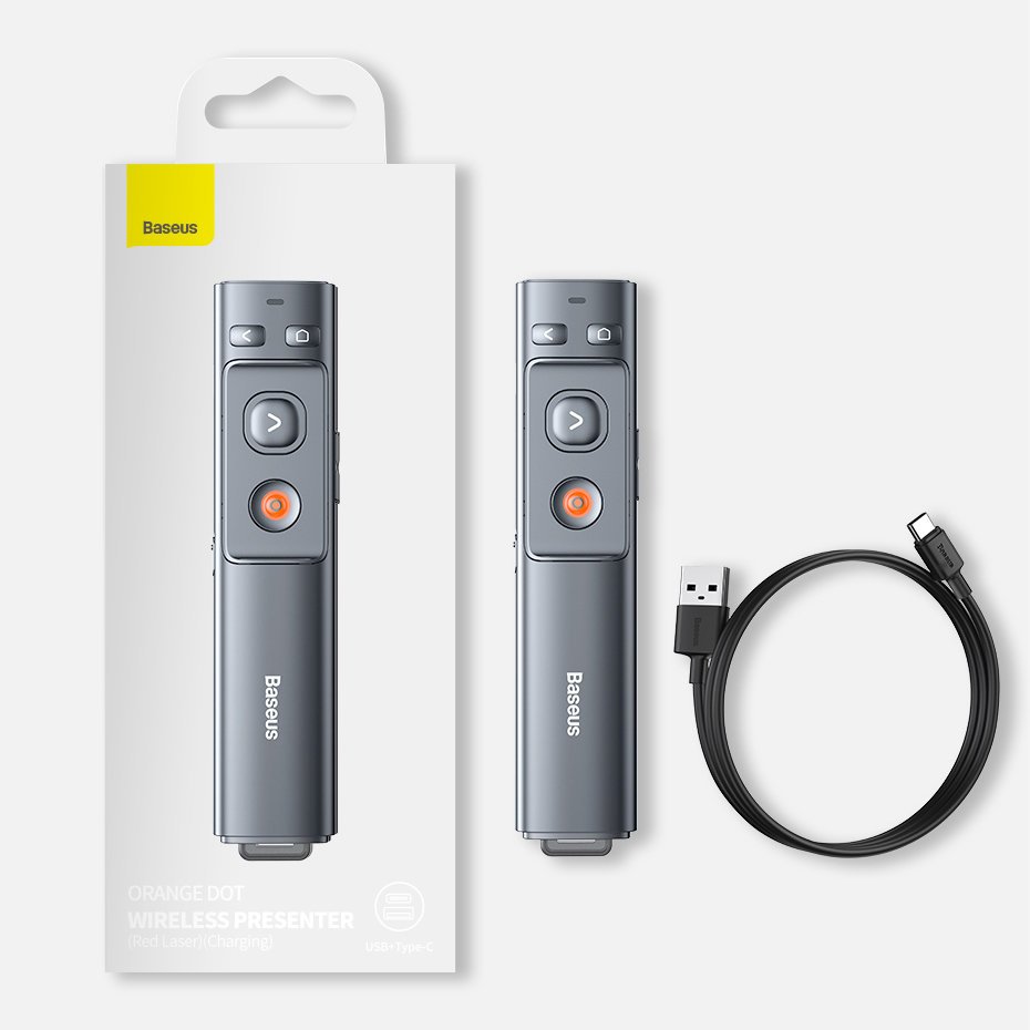 Baseus Orange Dot Wireless Presentation Laser Pointer - Gray (with battery)