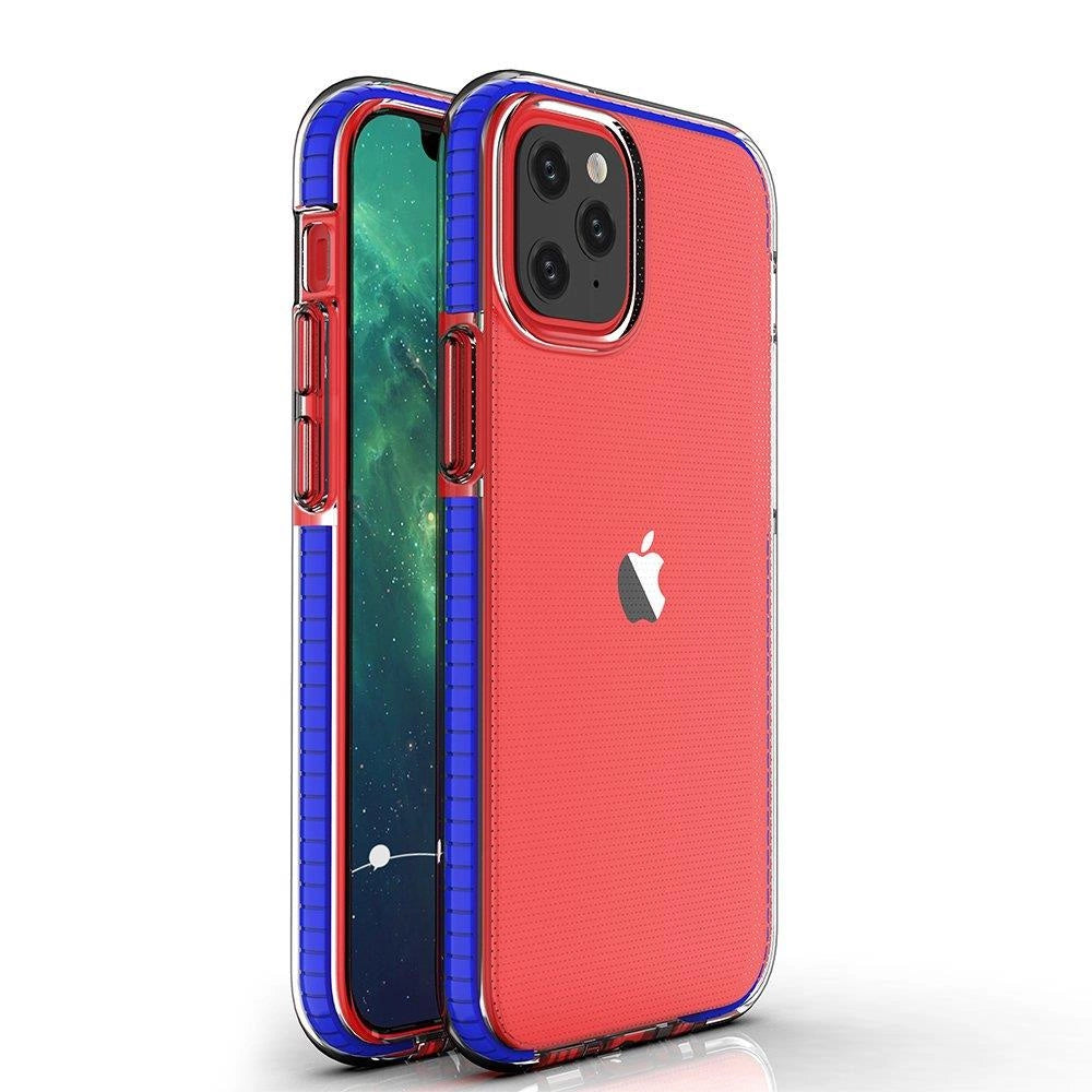 Spring Case klar TPU gel beskyttende cover med farverig ramme til iPhone 13 mini mørk blå