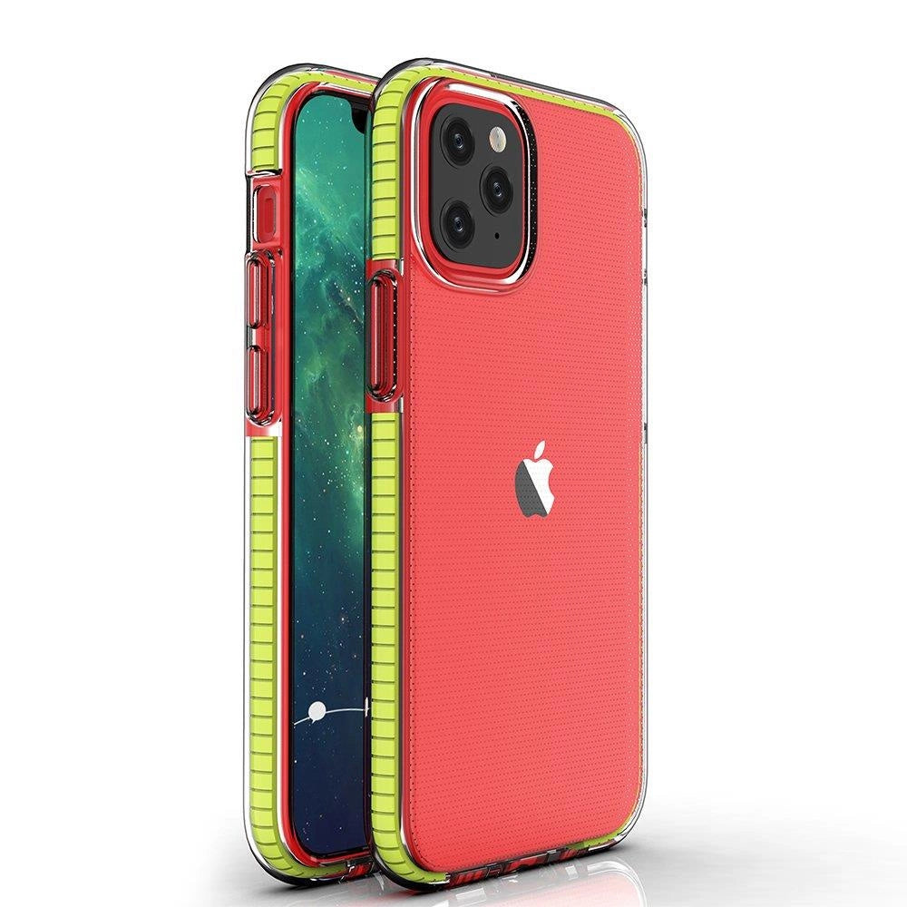 Spring Case klar TPU gel beskyttende cover med farverig ramme til iPhone 13 mini gul