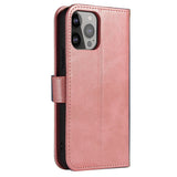 Magnet Case elegant bogreol type sag med kickstand til iPhone 13 Pro Max lyserød