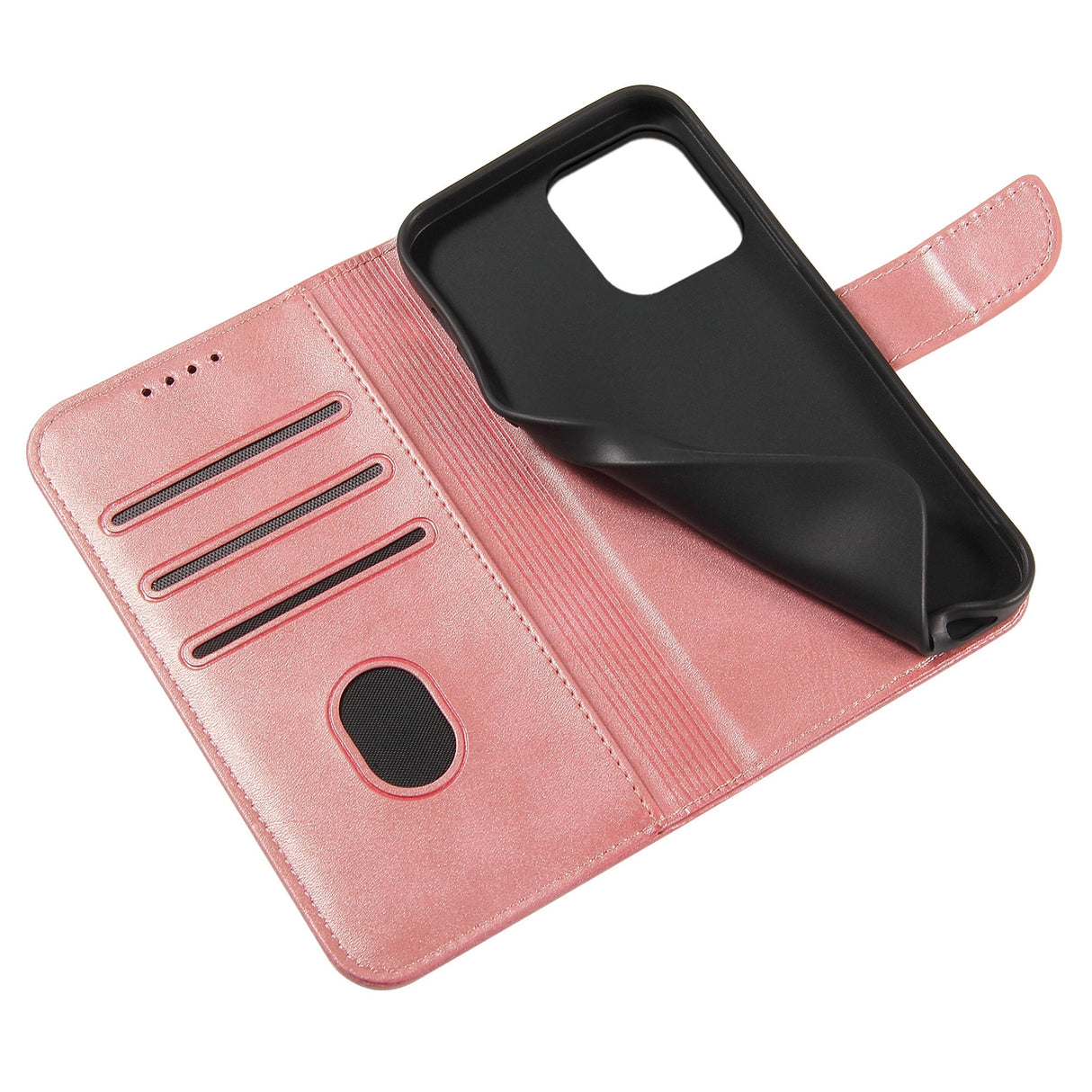 Magnet Case elegant bogreol type sag med kickstand til iPhone 13 Pro Max lyserød