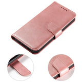 Magnet Case elegant bogreol type sag med kickstand til iPhone 13 Pro Max lyserød