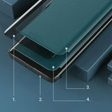 Eco Leather View Case elegant bogreol type sag med kickstand til iPhone 13 Pro Max grøn