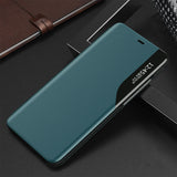 Eco Leather View Case elegant bogreol type sag med kickstand til iPhone 13 Pro Max grøn