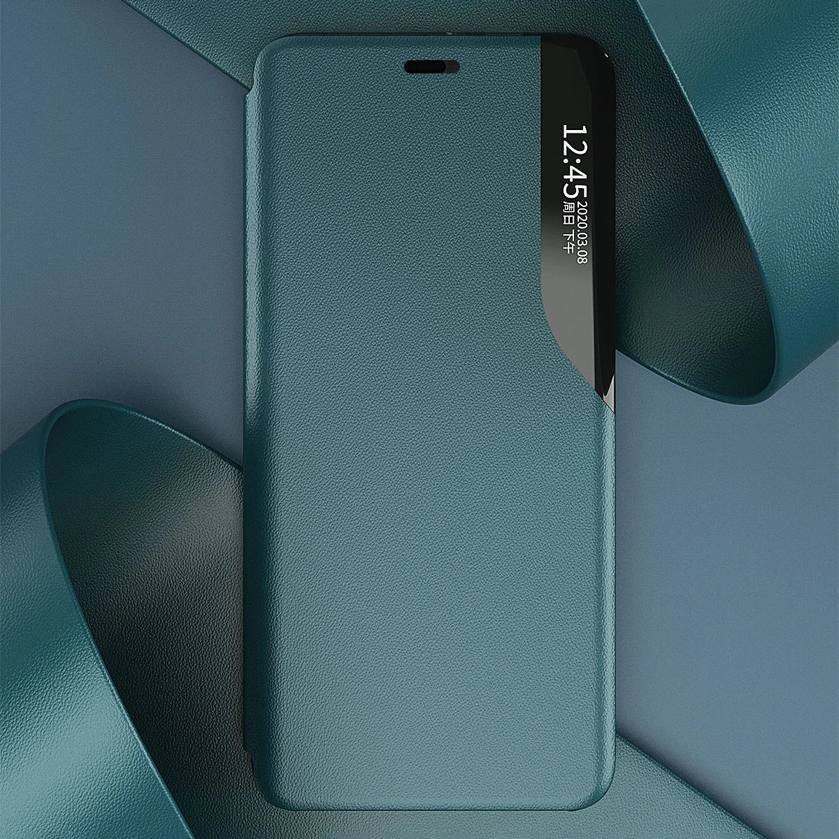 Eco Leather View Case elegant bogreol type sag med kickstand til iPhone 13 Pro Max grøn