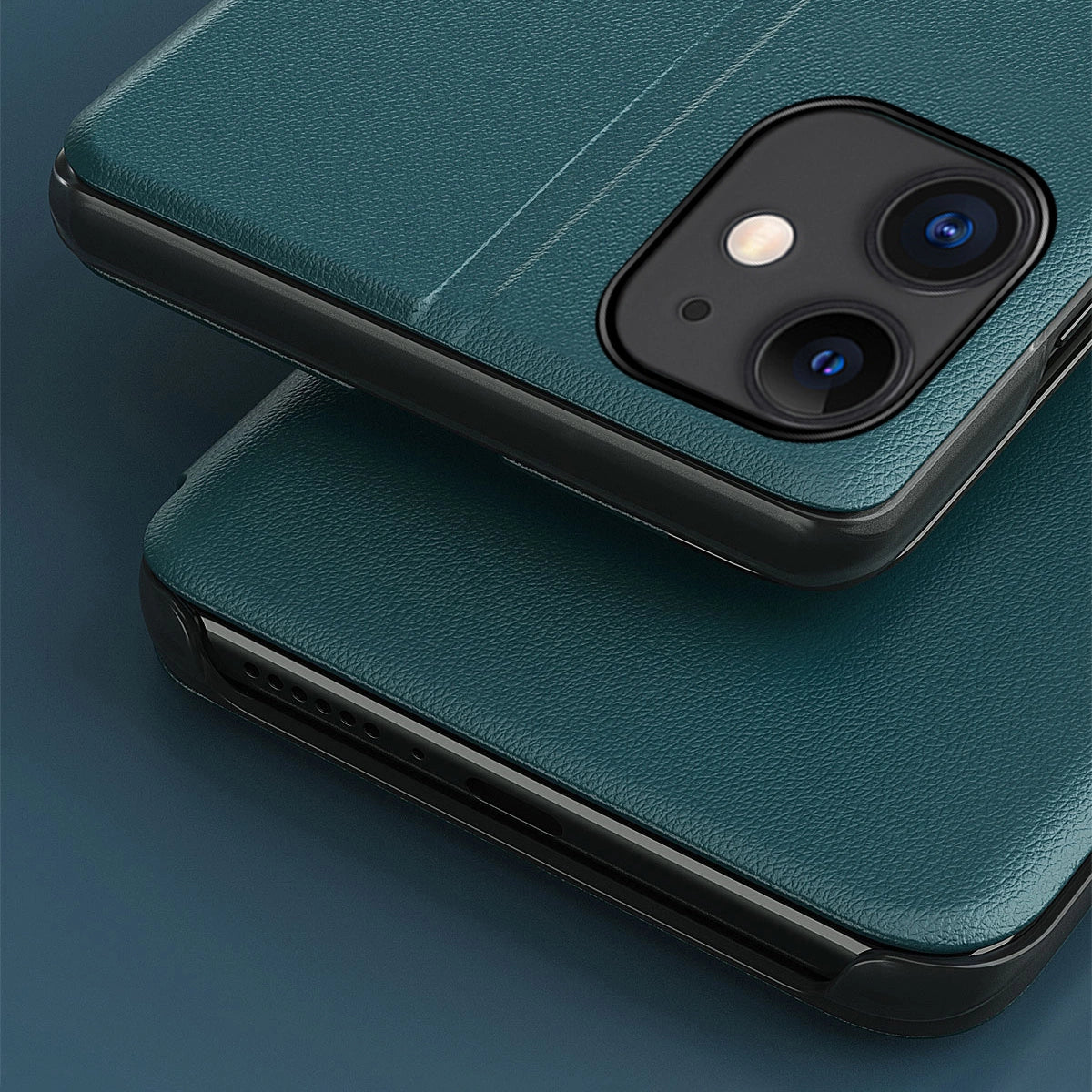 Eco Leather View Case elegant bogreol type sag med kickstand til iPhone 13 Pro Max grøn