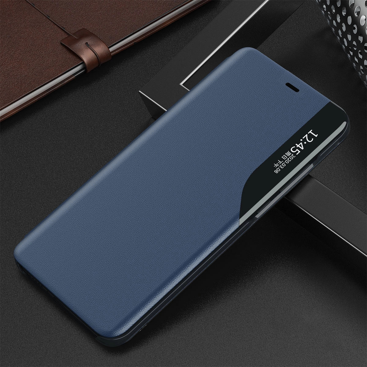 Eco Leather View Case elegant bogreol type sag med kickstand til iPhone 13 Pro blå