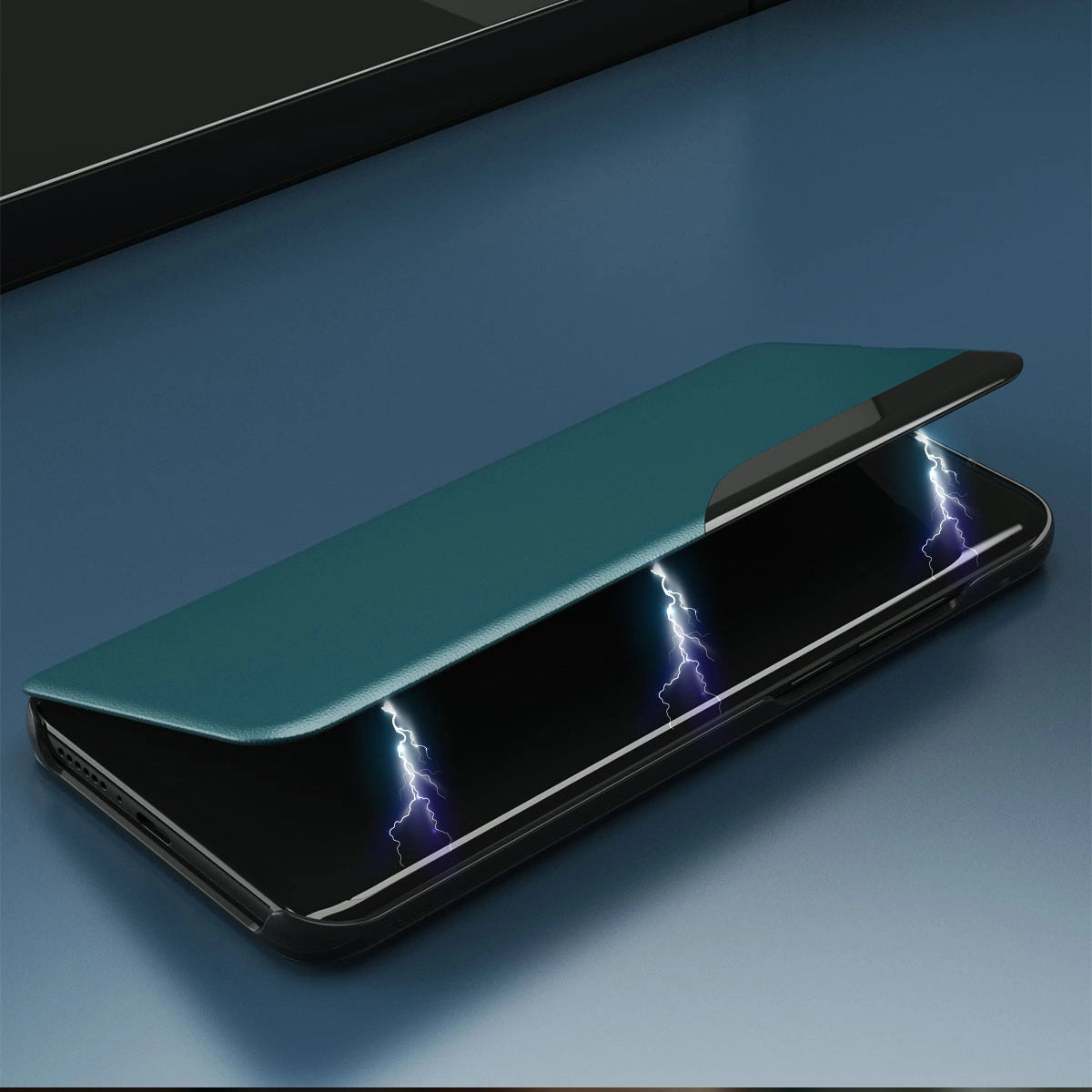 Eco Leather View Case elegant bogreol type sag med kickstand til iPhone 13 Pro blå