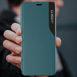 Eco læder View Case elegant bogreol type sag med kickstand til iPhone 13 Pro blå