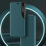Eco Leather View Case elegant bogreol type sag med kickstand til iPhone 13 Pro grøn