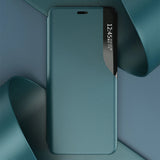 Eco Leather View Case elegant bogreol type sag med kickstand til iPhone 13 Pro grøn