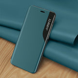 Eco Leather View Case elegant bogreol type sag med kickstand til iPhone 13 Pro grøn