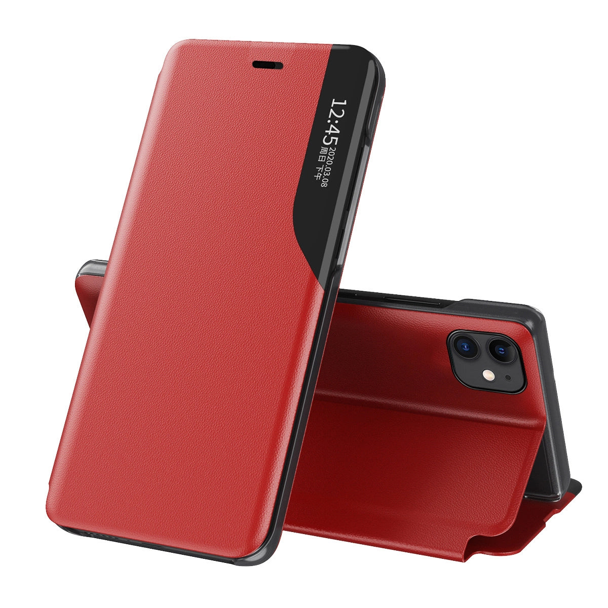 Eco Leather View Case elegant bogreol type sag med kickstand til iPhone 13 Pro rød