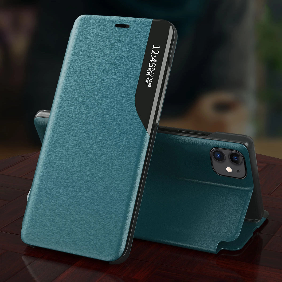 Eco Leather View Case elegant bogreol type sag med kickstand til iPhone 13 orange