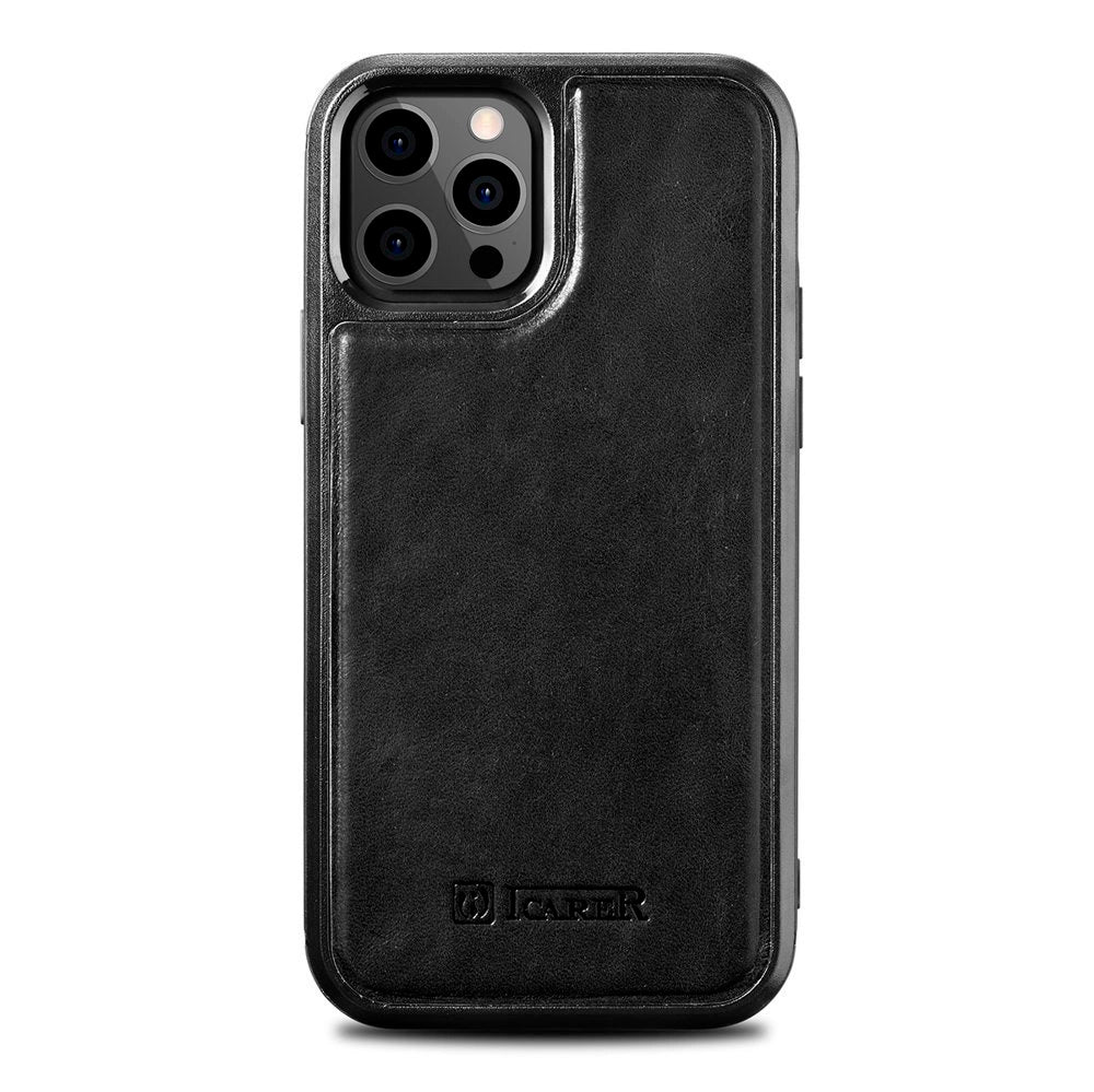 iCarer Leather Oil Wax case til iPhone 12 Pro Max sort (ALI1206-BK)