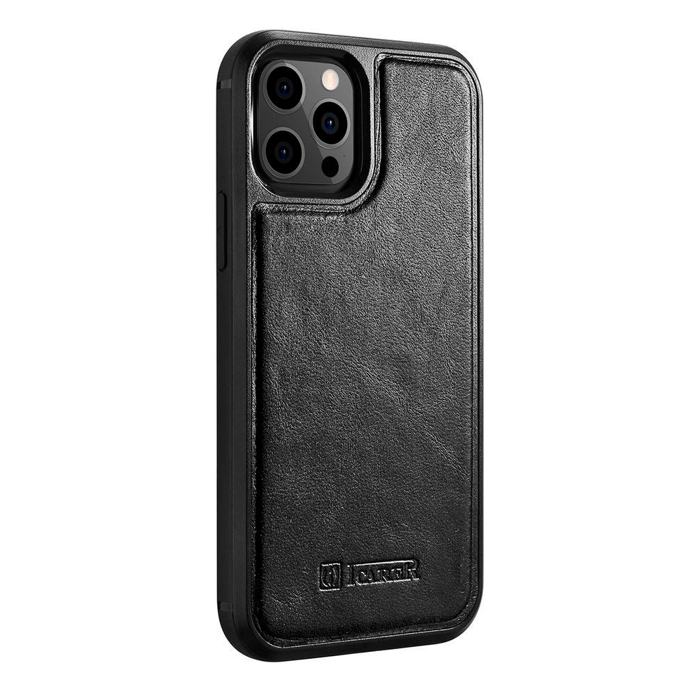 iCarer Leather Oil Wax case til iPhone 12 Pro Max sort (ALI1206-BK)
