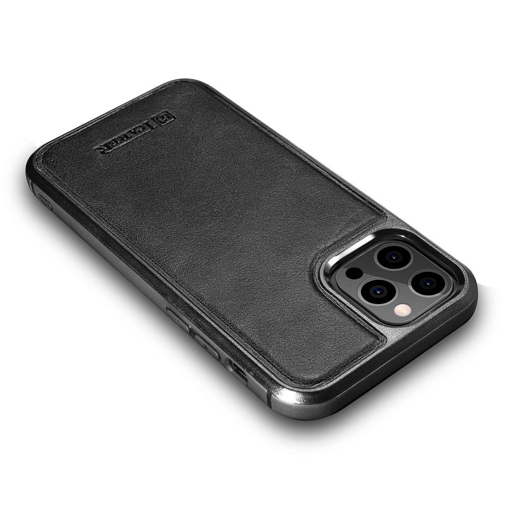 iCarer Leather Oil Wax case til iPhone 12 Pro Max sort (ALI1206-BK)