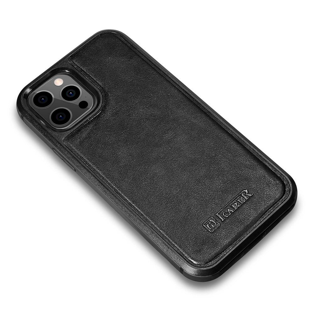iCarer Leather Oil Wax case til iPhone 12 Pro Max sort (ALI1206-BK)