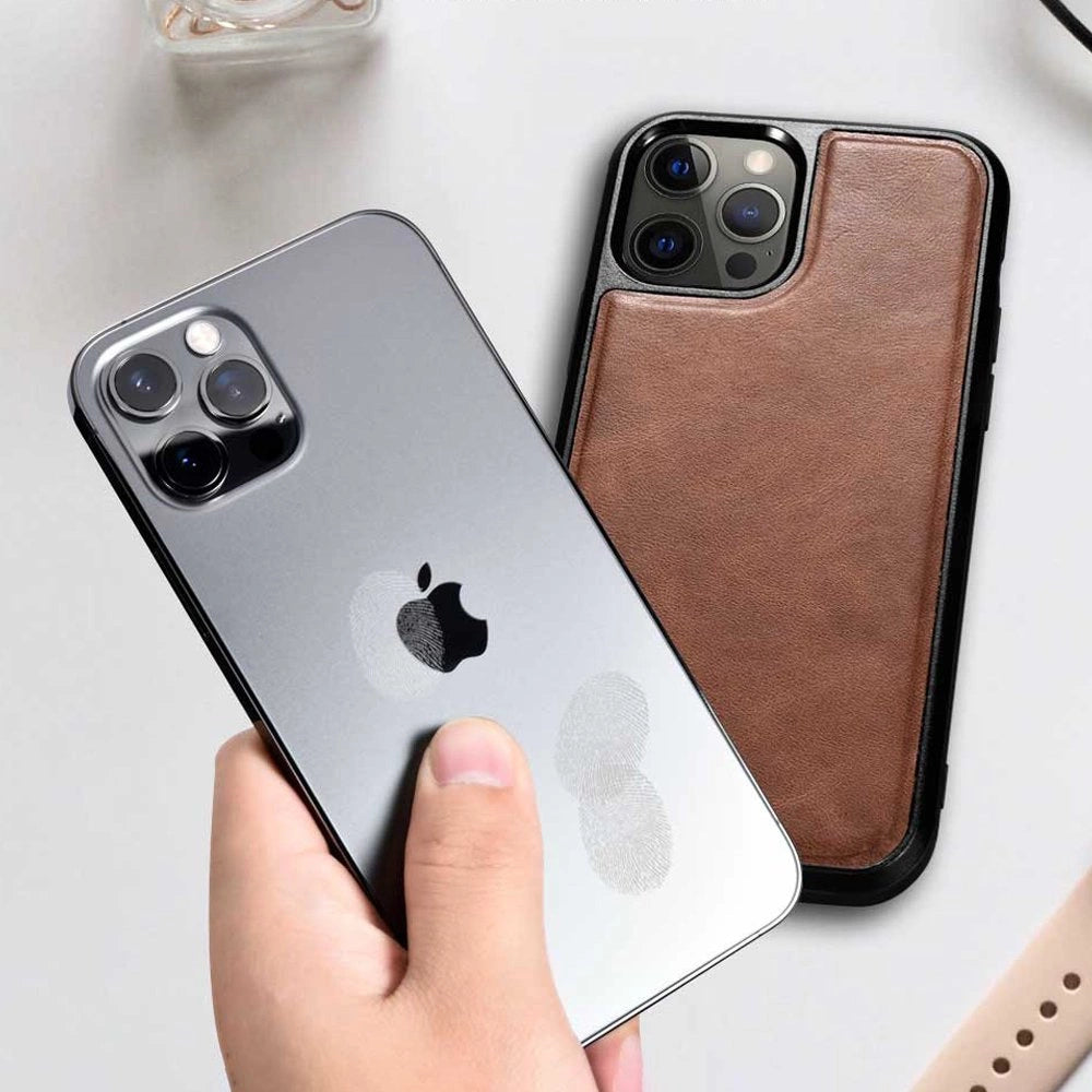 iCarer Leather Oil Wax case til iPhone 12 Pro Max sort (ALI1206-BK)