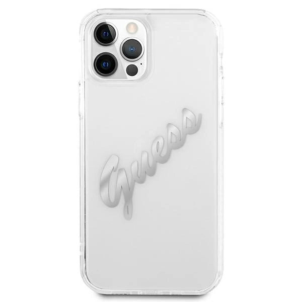 Guess GUHCP12LKTRSVSI iPhone 12 Pro Max 6.7" Gennemsigtig hardcase Vintage Script Silver