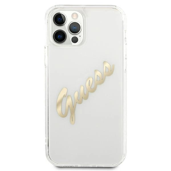 Guess GUHCP12MKTRSVGO iPhone 12/12 Pro 6.1" Gennemsigtig hardcase Vintage Script Gold