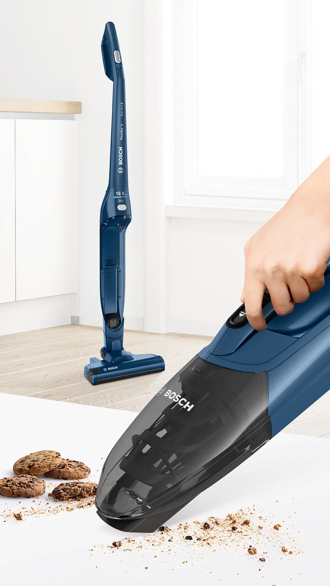 Bosch Serie 2 BBHF216 stav støvsuger & elektrisk kost 2-i-1 stangstøvsuger Batteri Dry Poseløs Blå