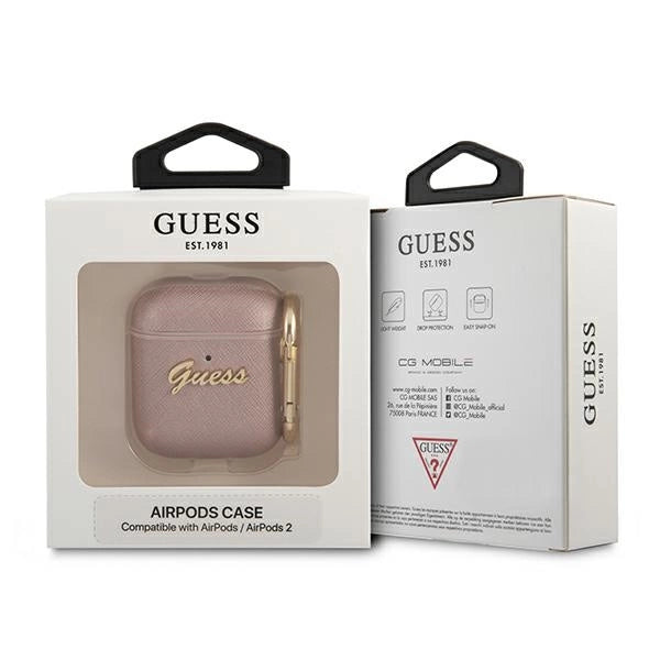 Guess GUA2SASMP AirPods cover pink/pink Saffiano Script Metal Collection