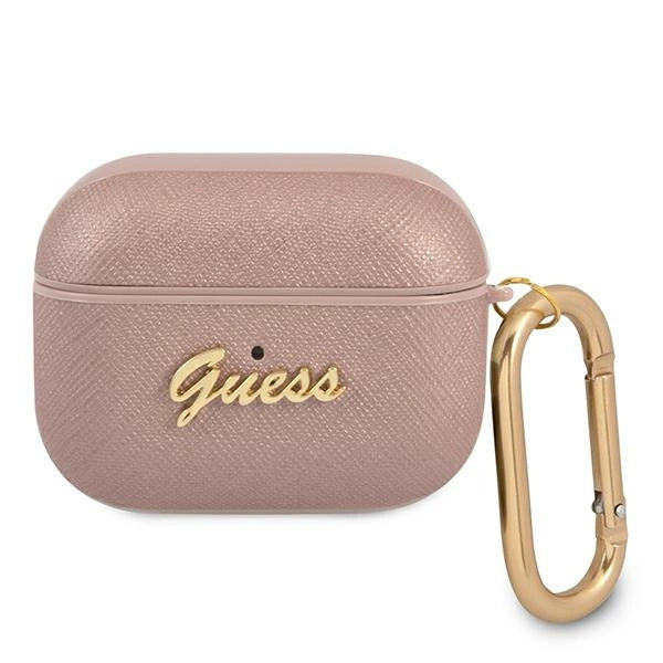 Guess GUAPSASMP AirPods Pro cover lyserød/rosa Saffiano Script Metal Collection