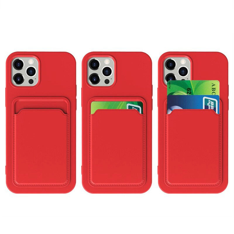 Kortkasse Silicone Wallet Wallet med kort slot Dokumenter til iPhone 12 Pro Max rød
